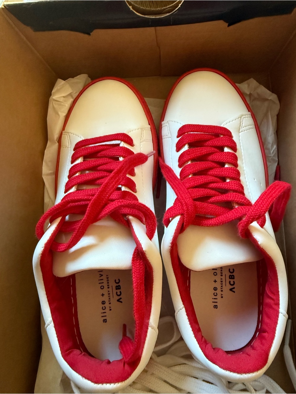 Alice + Olivia White Sneakers with Red Outsole